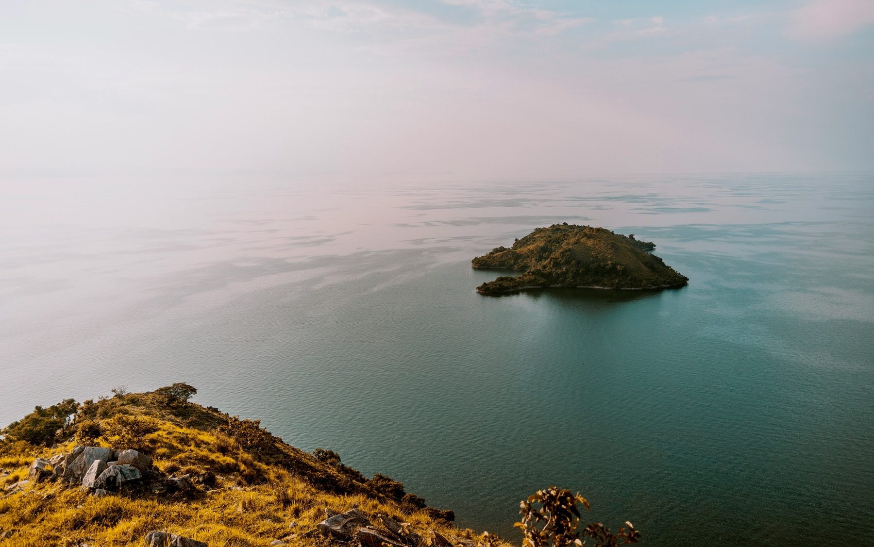 Lake Kivu landscape at golden hour